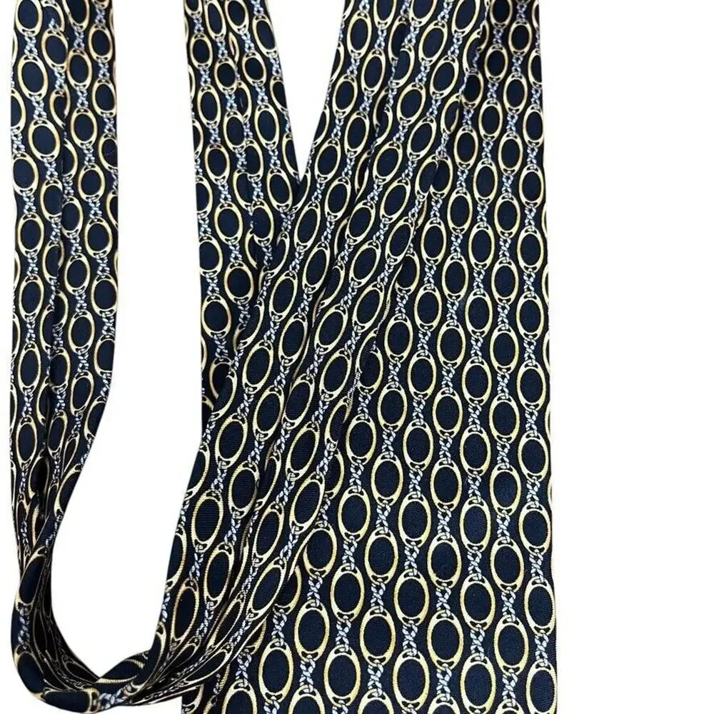 Brooks Brothers Makers Mens All Silk Chain Print Black Gold Neck Tie Necktie 3.5